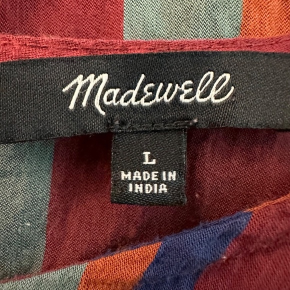 MADEWELL Top Womens Size L Button back tie tee in Rosalinda Stripe Work Party - Picture 5 of 14